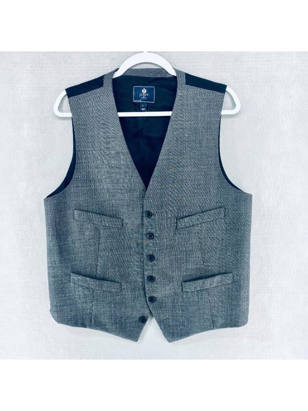 J Crew Vest Mens L 42 Gray Wool Button Up Waistcoat Preppy Wedding